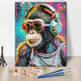 TUMOVO Monkey Adults' Paint-by-Number Kits DJ Monkey DIY Paint by Numbers Kit Animal Oil Painting for Adults Animal Monkey Paint by Number Arts Craft, 3 Brushes Without Frame, 16 x20 Inch TUMOVO