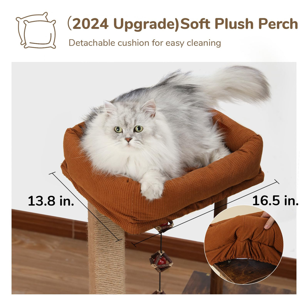 FUKUMARU Cat Scratching Post, Modern Style Cat Tree with Unique Square Post, Wooden Cat Tower with silvervine Balls, Retro Cat Condo Scratcher for Indoor Cats（Solid Wood） FUKUMARU