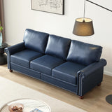 KEIKI 82.68" Chesterfield Sofa, Retro Style Upholstered Faux Leather PU Couch with Storage Space, Rolled Arm, Nailhead for Living Room Bedroom Office Apartment, Navy Blue KEIKI