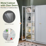 Metal Storage Cabinet with Doors, Tall Bookcase with 4 Adjustable Shelves, 70.87" Cabinet Display Case for Collectibles, White Bookshelf for Home Office, Living Room, Library Generic