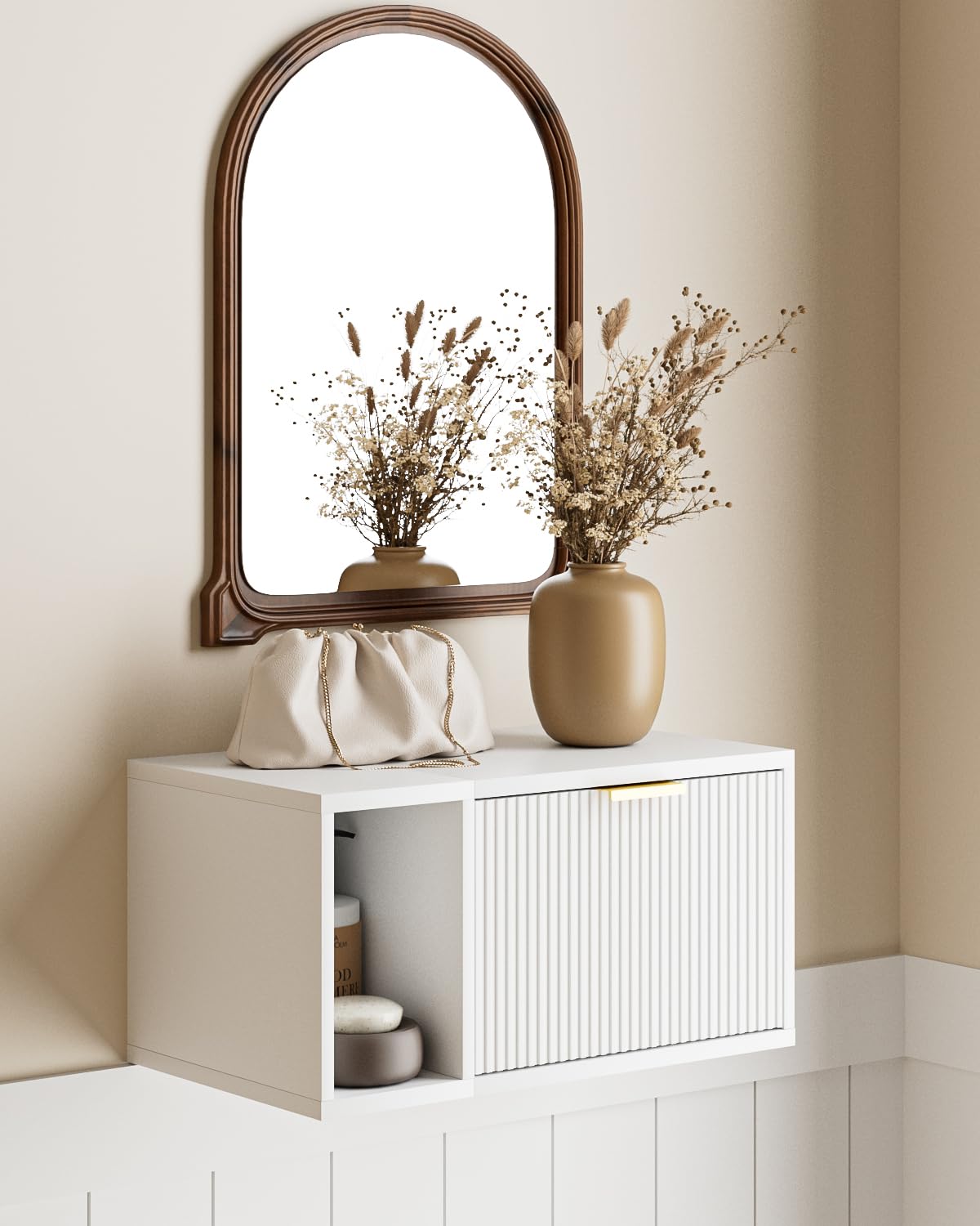 Masupu Floating Nightstand, Wall Mounted Floating Bedside Table with Storage Drawer and Open Shelf, Modern Bedroom Nightstand, 19.3" x 11.4" x 10", White Masupu