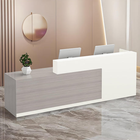 Modern Reception Desk with Storage Drawers and Open Shelves, 47-95 Inch Front Counter Table for Office, Salon, Lobby, Retail Store, or Home Workspace LSZMXI