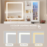 ANWBROAD 51.8" Makeup Vanity Desk with Mirror and Lights White Vanity Table with RGB Cabinets 8 Drawers Power Outlet Large Dresser Dressing Table with Storage Shelves Stool for Bedroom Girls UBDT77W ANWBROAD