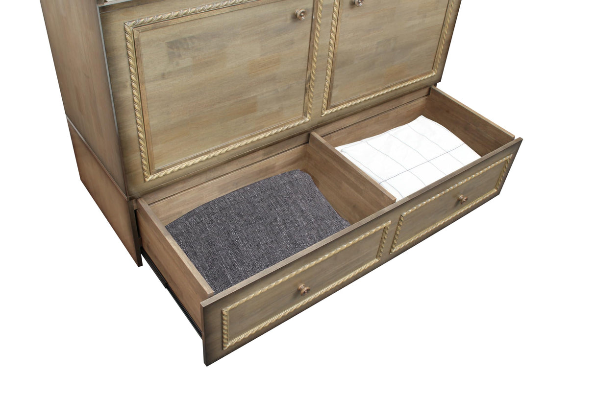 Mega Solutions Venetian Murphy Cabinet Bed with Deepest Storage Drawer On The Market and USB Charging Station (Queen, Latte) Mega Solutions