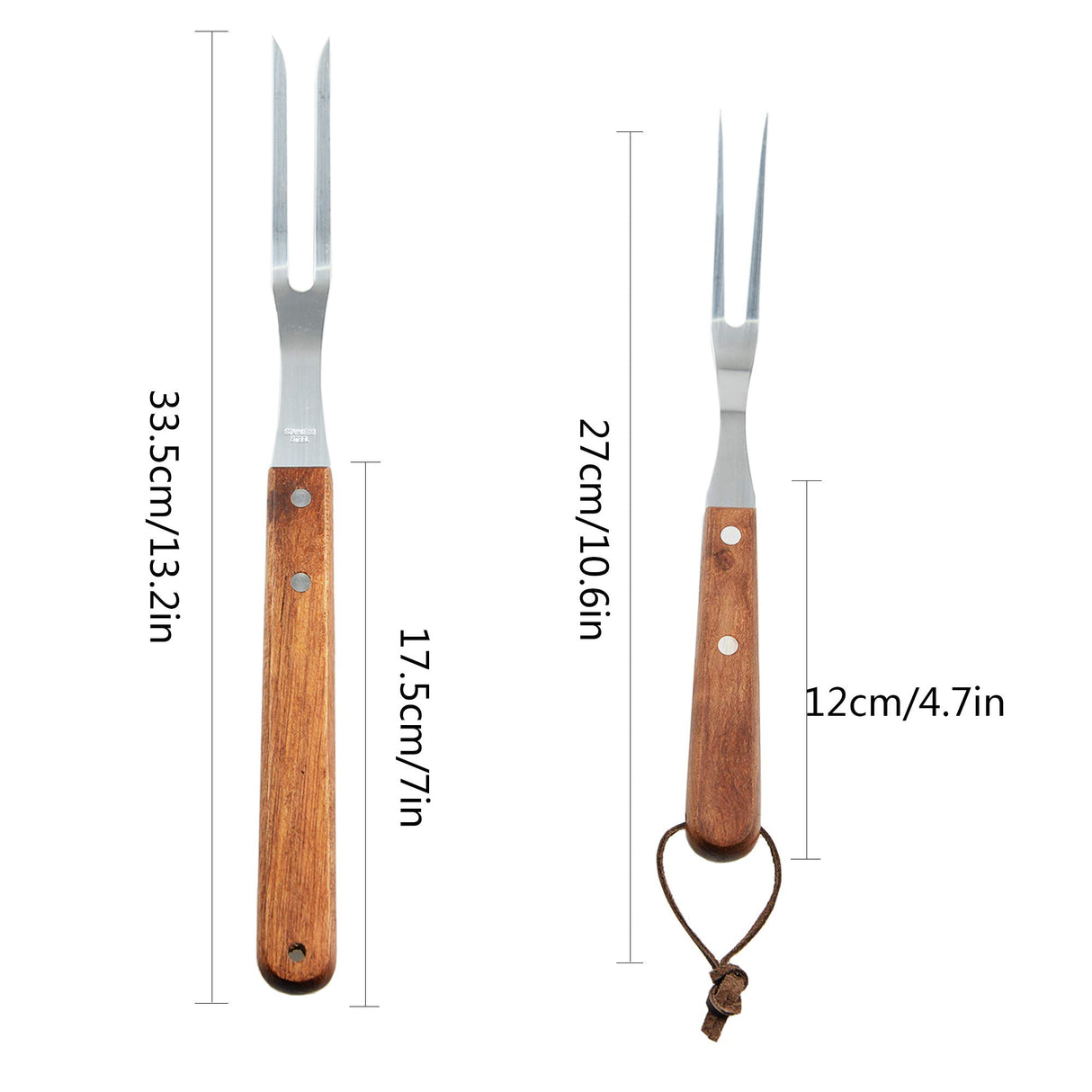Fantasyon 2 Pack Meat Fork with Wooden Handle, Stainless Steel Meat Forged Carving Fork for Kitchen Roast (13 Inch, 10 Inch) Fantasyon