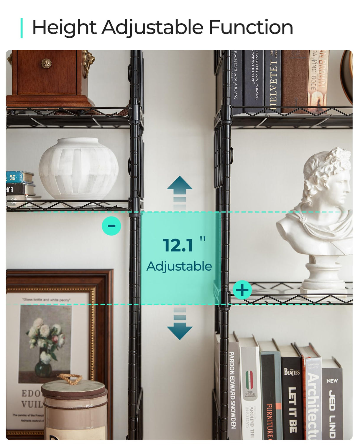 LINSY HOME Pantry Storage Shelves, 5-Tier Adjustable Heavy Duty Metal Storage Shelf, 59" Tall Standing Shelf, Upgrade Steel Wire Rack Organizer for Kitchen, Bathroom, Garage, Living Room, Black LINSY HOME