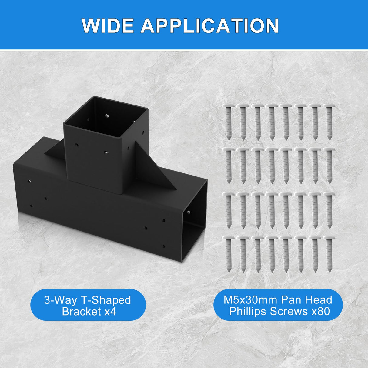 Vlaeng Pergola Kit 4x4", 4 Pcs 3-Way T-Shaped Woodworks Gazebo Brackets Kit with Screws for 4x4(Actual: 3.7x3.7") Wood Beams for Patio Pergola, Log Cabins, Garden, Lumber Gazebo, Black Powder Coating Vlaeng