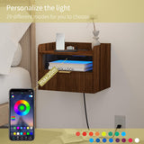 Veegle Floating Nightstand with Charging Station and LED Lights (Walnut Brown) Veegle
