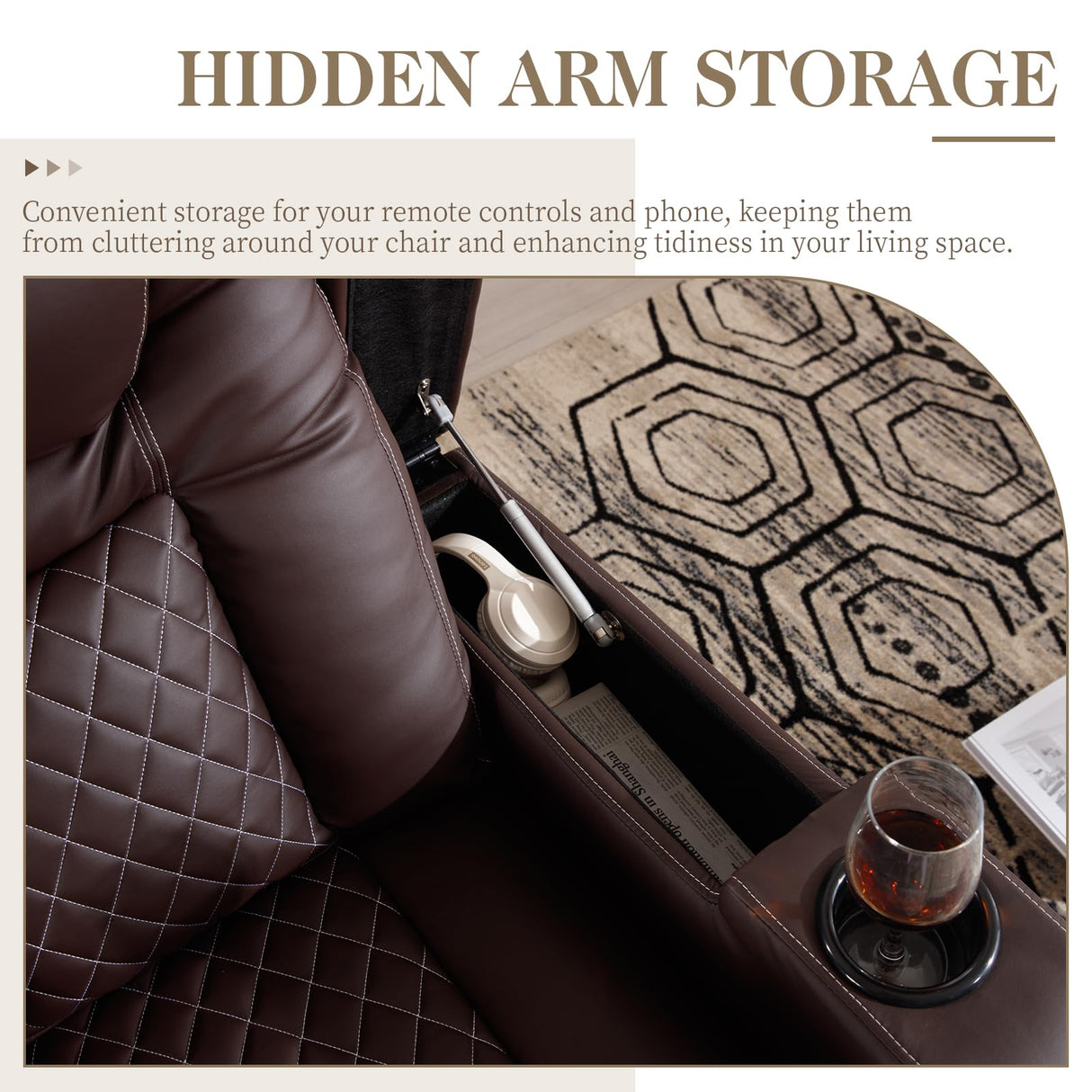 SAMERY Power Recliner Chair with Adjustable Headrest for Living Room Faux Leather Electric Recliner Chair Home Theater Seating Seats with Lighting/USB Port/Storage Arms/Reversible Armrests/Cup Holder SAMERY