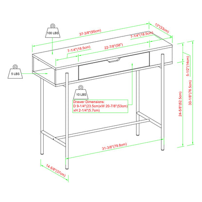 Walker Edison Adrienne Contemporary Simple Metal and Wood 1-Drawer Entry Table, 37 Inch, Coastal Oak - WoodArtSupply