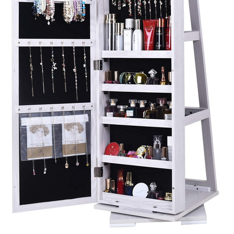 SDHYL Rotating Jewelry Cabinet with Mirror, Full Length Wooden Storage Armoire with Lock SDHYL