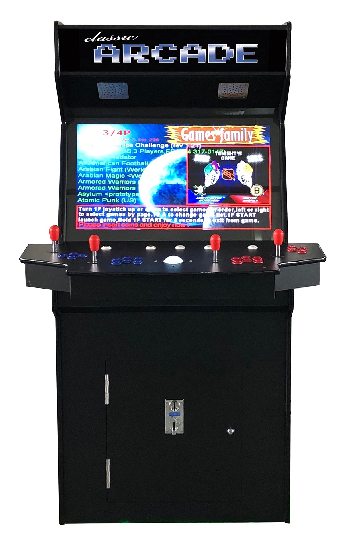 Top Us Video Arcades Full Size Commercial Grade Upright Standup Arcade Machine 4 player 4600 Classic Games 32 inch Screen Black TOP US VIDEO ARCADES