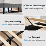 Queen Size Bed Frame with LED Lights and Charging Station, Chenille Upholstered Platform Queen Bed Frame with Headboard, No Box Spring Needed Bedframe, Noise Free, Easy Assembly, Gray Susalt