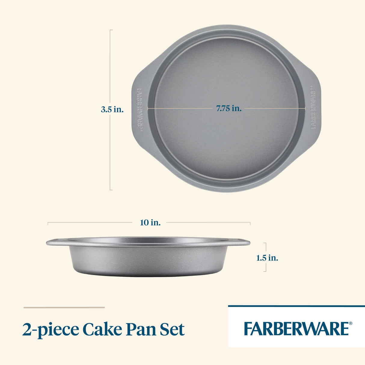 Farberware GoldenBake Bakeware Nonstick Baking Pans/Cake Pan Set, Round, Insulated, Two 8-Inch, Gray Farberware
