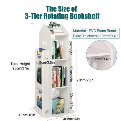 Foriy 3-Tier Rotating Children's Bookshelf - 360° Floor Stand Book Organizer in White - WoodArtSupply