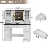 Vanity Desk with HD Lighted Mirror & Power Outlet, Farmhouse Makeup Vanity Table Set with Storage Drawers & RGB Cabinets, Large Dressing Table with 3 Lighting Modes for Women Girls Kids Bedroom, White Xixini