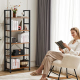 Sweetcrispy Book Shelf, 5 Tier Bookcase, Modern Tall Bookshelf Corner Storage Organizer for Garage Kit, CDs, Movies Suitable Home Office Bedroom, Kitchen, Living Room - Brown Sweetcrispy