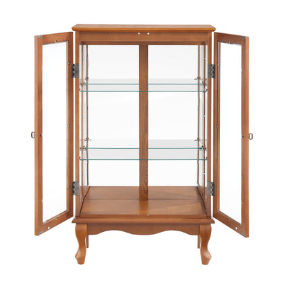 nifoti 43" H Lighted Curio Cabinet Display Case, Glass Curio Cabinet with Adjustable Shelves and Tempered Glass Door, Wooden Curio Cabinet w/Mirrored Back Pane for Living Room (Oak)