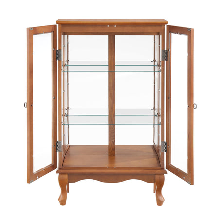 nifoti 43" H Lighted Curio Cabinet Display Case with Light Bulb, Glass Curio Cabinet with Adjustable Shelves & Tempered Glass Door, Wooden Cabinets w/Mirrored Back Pane for Living Room(Oak) nifoti