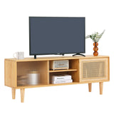 Tiita Rattan TV Stand for 55 Inch TV, Bamboo TV Cabinet with Adjustable Shelf and Storage, Boho Entertainment Center, Mid Century Modern Media Console for Bedroom, Living Room, Study (Natural) Tiita