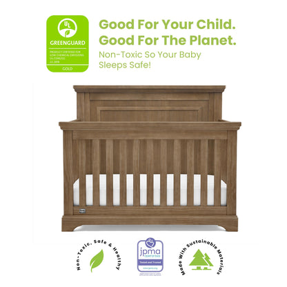 Delta Children Simmons Kids Paloma 4-in-1 Convertible Crib, Greenguard Gold Certified, Aged Oak