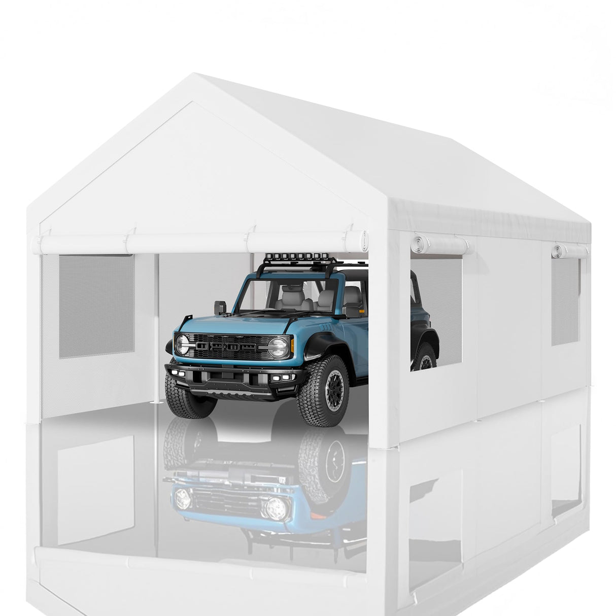 Nuturelly 12x20 FT Carport, Heavy Duty Carport Canopy with Roll-up Windows, Portable Garage with Removable Sidewalls & Doors, Car Canopy with All-Season PE Tarp for Car, Truck, Boat(White) Nuturelly