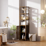 HITNET Bathroom Cabinet, Bamboo Floor Cabinet Freestanding Narrow Storage Unit with Removable Shelves, 6 Tier Tall Cabinet, Walnut HITNET