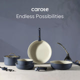 CAROTE 19pcs Pots and Pans Set, Nonstick Cookware Set Detachable Handle, Induction Kitchen Cookware Sets Non Stick with Removable Handle, RV Cookware Set, Gold and Blue CAROTE