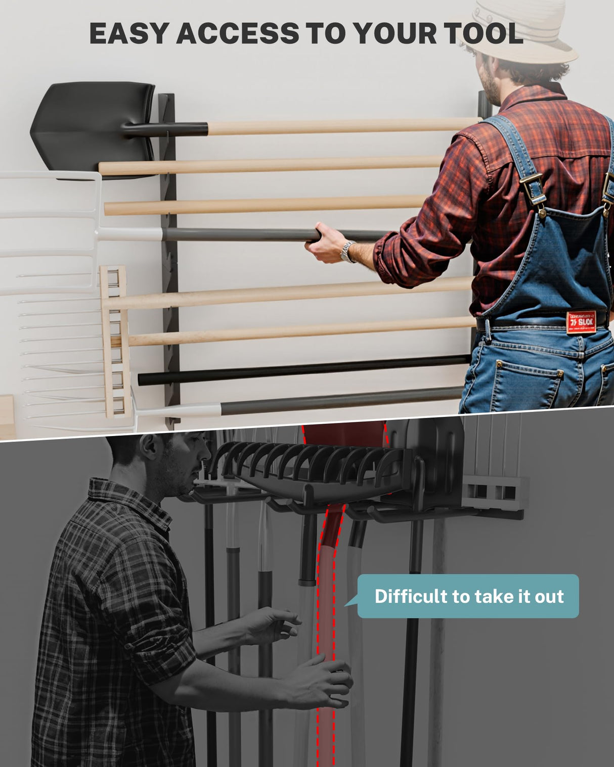 JivaJot Garage Tool Organizer Wall Mount, Shed Yard Organization Racks for Walls, Horizontal Tool Racks, Shovels and Rakes, 2FT JivaJot