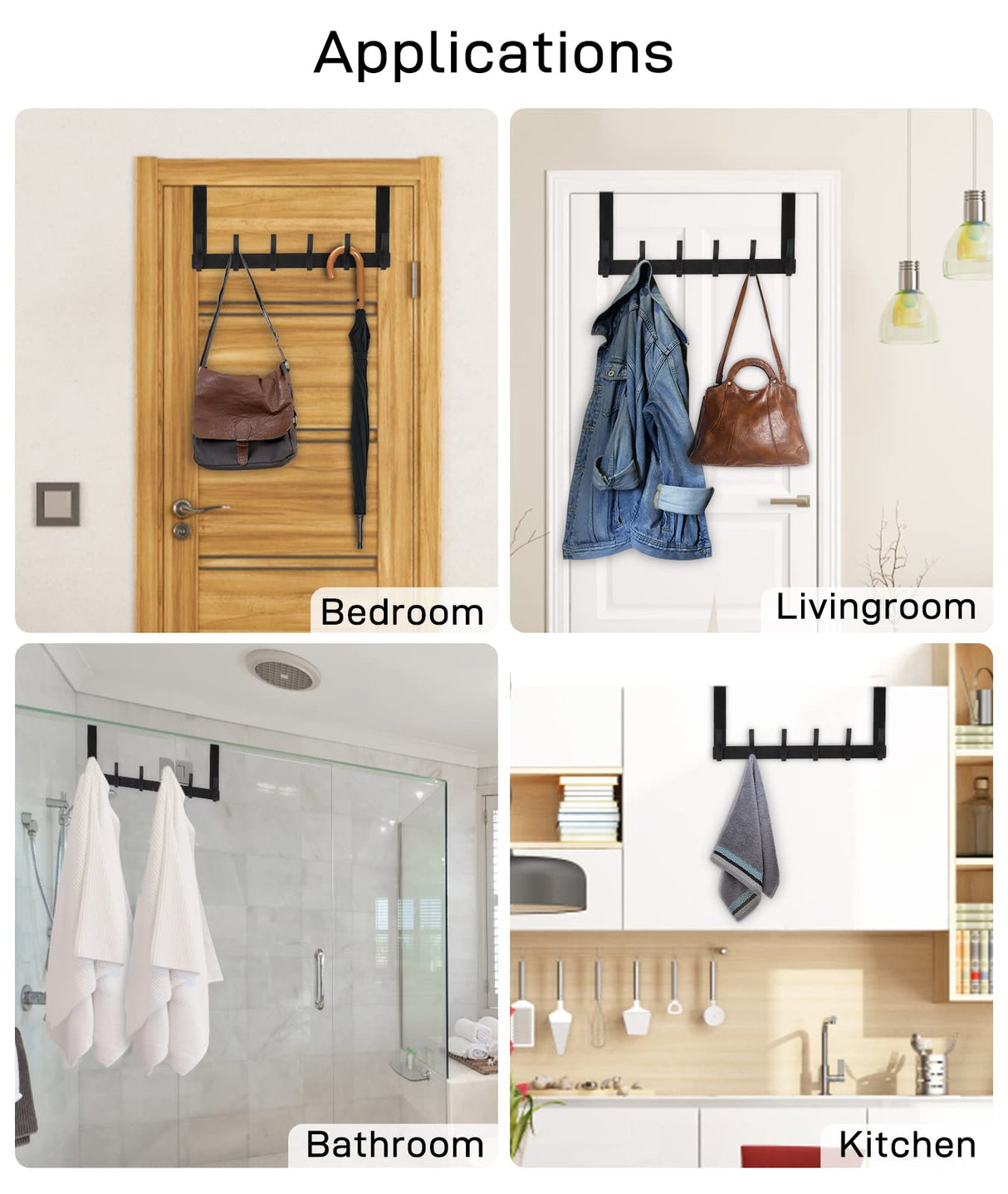 Over The Door Hooks, Door Hanger Hooks for Hanging, Over The Door Towel Racks for Bathroom with 12 Coat Hooks, Over The Door Hanger, Coat Rack Hat Rack Over The Door Organizer Optish