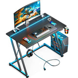 MOTPK Small Gaming Desk with LED Lights & Power Outlet, Computer Desk 31.5inch for Small Space, Cheap Gaming Table with Carbon Fiber Texture, Kids Desk Gift for Boys Men, Black MOTPK