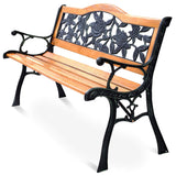 S AFSTAR Outdoor Garden Bench, Patio Bench with Large Rose Cast Backrest & Comfort Wood Seat, 470 LBS Load Capacity, Weather Proof, Durable, Easy to Assemble S AFSTAR