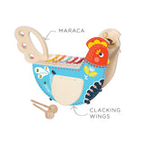 Manhattan Toy Musical Chicken Wooden Instrument for Toddlers with Xylophone, Drumsticks, Cymbal and Maraca,Blue Manhattan Toy