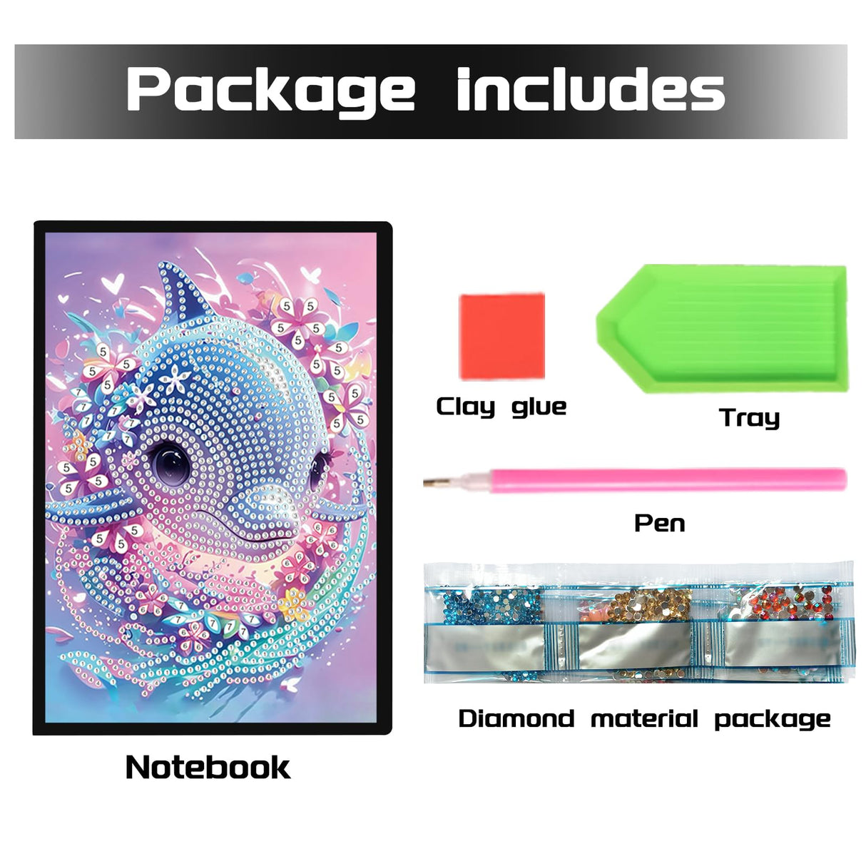 DCIDBEI Diamond Painting Notebooks A5 Blank Diamond Art Notebooks Diary Journal Book Diamond Painting Sketchbook A5 Diamond Painting Notebook Writing Pad Adults Dolphin Notebook DCIDBEI