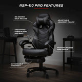 RESPAWN 110 Pro Gaming Chair - Gaming Chair with Footrest, Reclining Gaming Chair, Video Gaming Computer Desk Chair, Adjustable Desk Chair, Gaming Chairs For Adults With Headrest Pillow - Grey RESPAWN