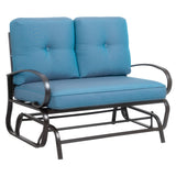 Shintenchi Metal Outdoor Patio Swing Glider Bench, Loveseat Rocking Chair, Wrought Iron Patio Furniture Steel Frame Glider Chair with Cushion for Porch, Balcony, Garden(Blue) Shintenchi