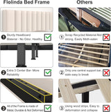 Flolinda Queen Size Platform Bed Frame with Velvet Upholstered Headboard and Wooden Slats Support, Fully Upholstered Mattress Foundation/No Box Spring Needed/Easy Assembly, Beige Flolinda