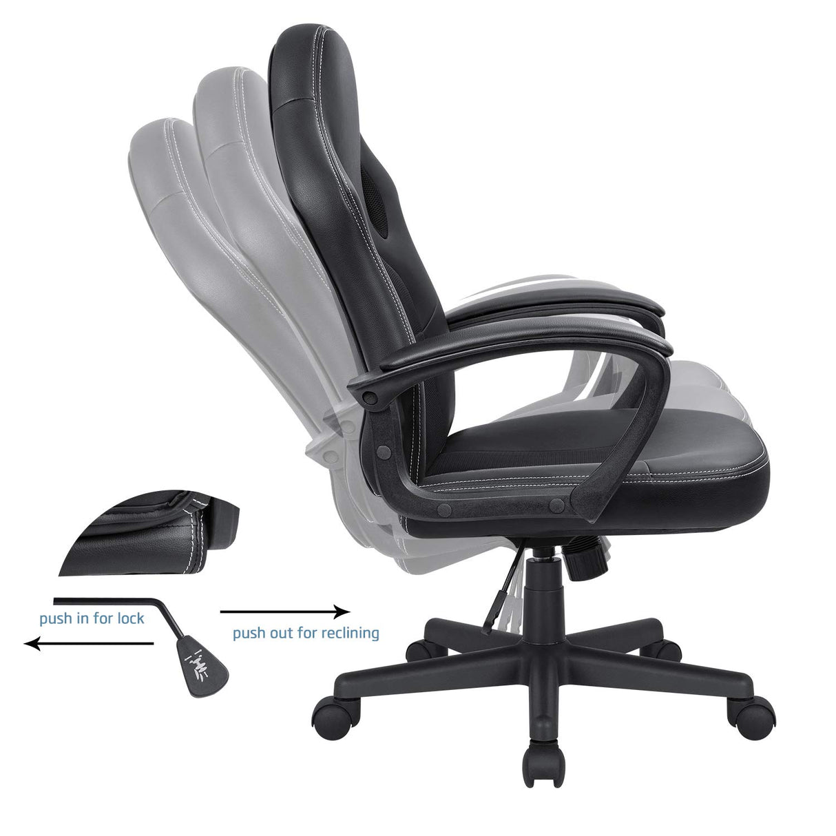 KaiMeng Office Gaming Chair High Back Leather Computer Chairs Ergonomic Height Adjustable Racing Game Desk Chair Executive Conference Task Chair (Black) KaiMeng