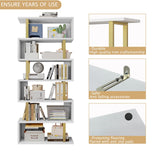 SORCEDAS Bookshelf Geometric Bookcase S Shaped Industrial Bookshelf Storage Display Stand Shelf for Living Room Bedroom and Office Room (White, 6 Tier) SORCEDAS