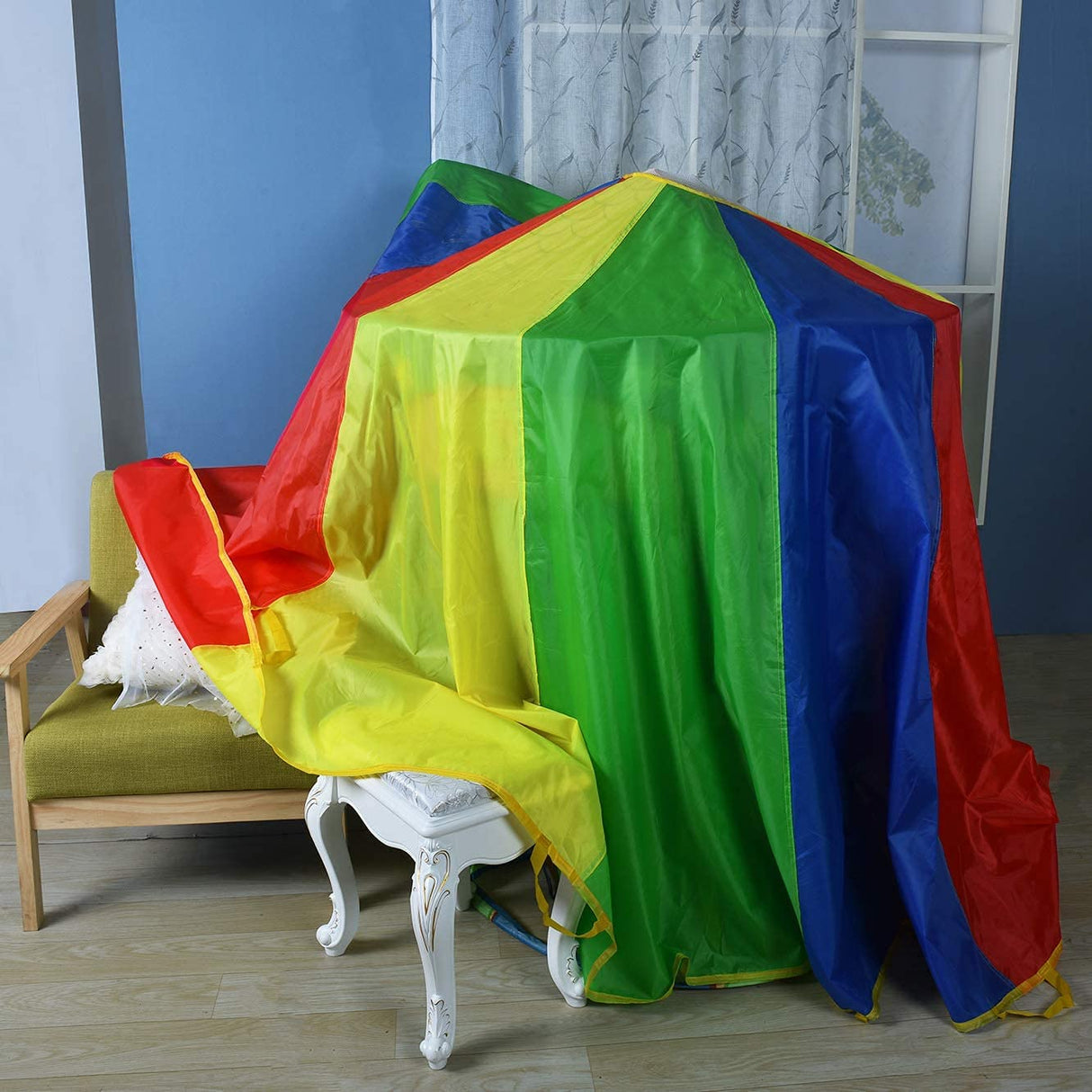 Rettebovon Parachute with Handles 20ft Play Parachute Games for Outdoor Team Games,You Can Also Use it for Trampoline Cover Picnic Mat Furniture Cover Rettebovon