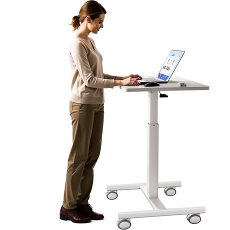 GallopFun Mobile Laptop Standing Desk Adjustable Height, Small Mobile Desk Workstation with Wheels, Portable Rolling Computer Desk Cart for Home Office Classroom (White) GallopFun