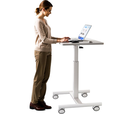 GallopFun Mobile Laptop Standing Desk Adjustable Height, Small Mobile Desk Workstation with Wheels, Portable Rolling Computer Desk Cart for Home Office Classroom (White)