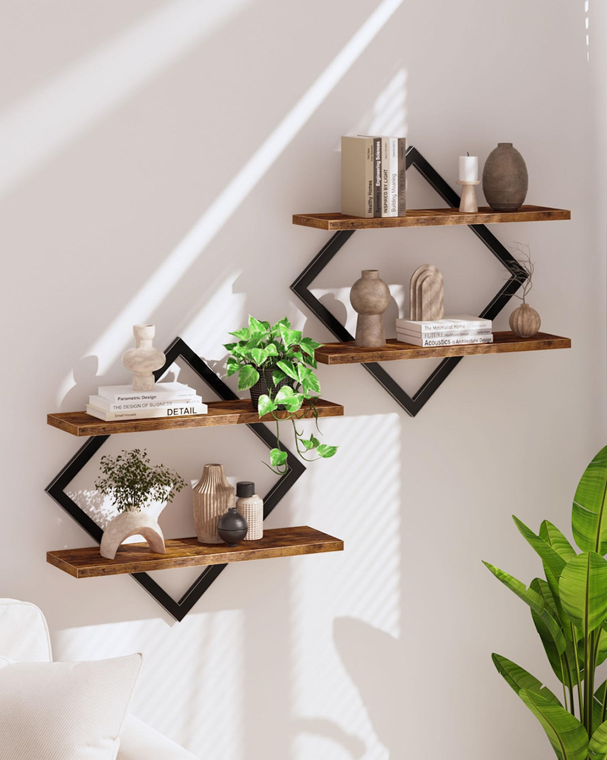 CHOEZON Floating Shelves, Set of 2 Wall Shelves, 2-Tier Hanging Shelves, Wall Shelf Set of 2, Wall Mounted Shelves, for Living Room, Bedroom, Kitchen, Office, Study, Rustic Brown TBJ01P2BF CHOEZON