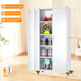 Aobabo 73" H 2 Door Metal Storage Cabinet on Wheels,Lockable Steel Rolling Garage Storage Cabinet with 4 Adjustable Shelves,White, Assembly Required Aobabo