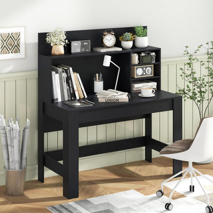 Tangkula Modern 2-in-1 Computer Desk with Hutch & Storage for Home Office (Black) - WoodArtSupply