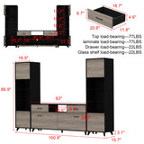 WOODTIME 3-Piece Large TV Stand with Lights and Bookshelves for TVs up to 70", Wall Unit Entertainment Center Media Console for Living Room & Home Theater WOODTIME
