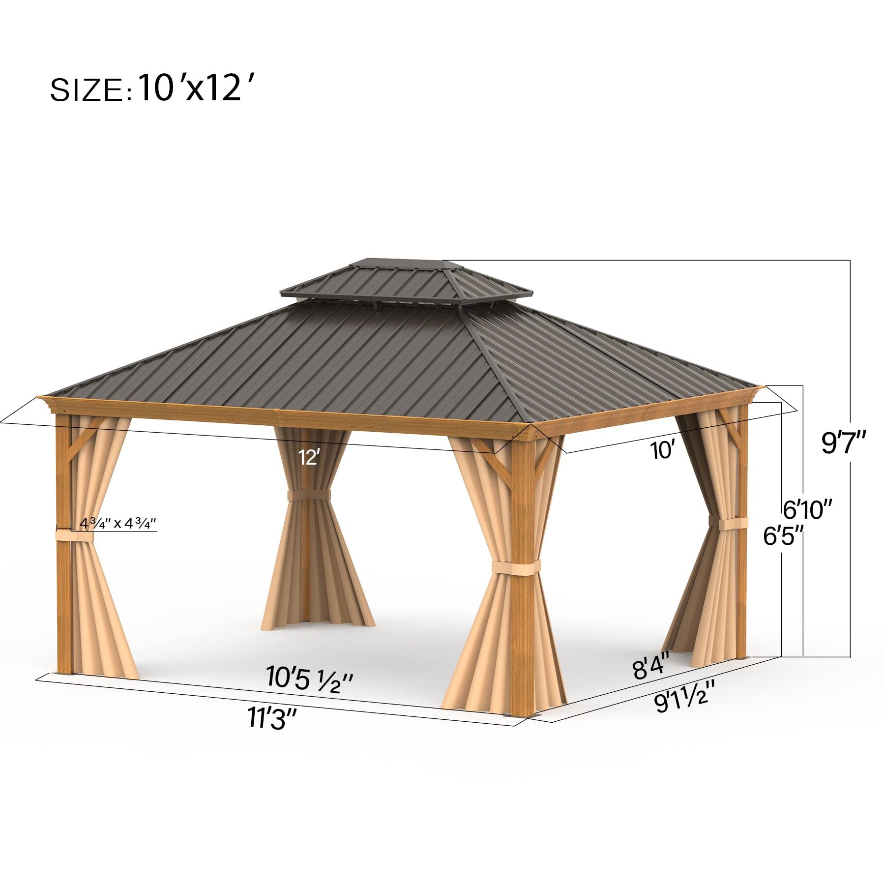 Domi 10'x12' Outdoor Hardtop Gazebo Permanent Canopy with Galvanized Steel Roof,Aluminum Frame,Curtains and Netting,for Patios,Backyard,Lawns(Wood Grain Coated) - WoodArtSupply