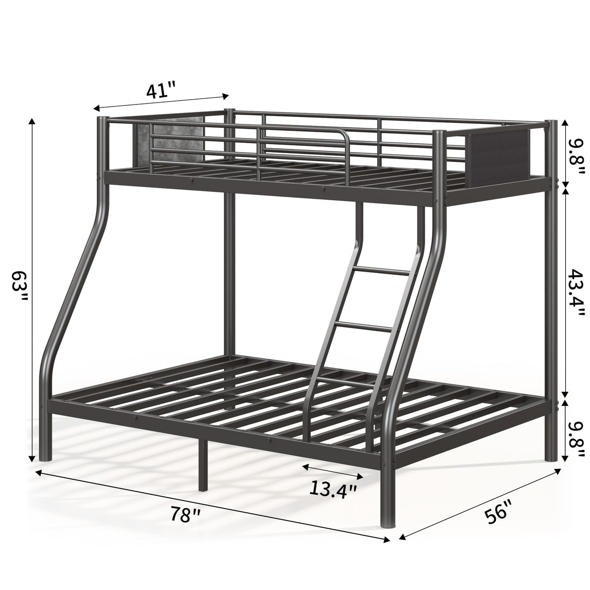 SogesSleep Bunk Beds Twin Over Full Size, Heavy Duty Metal Bunk Bed Frame with Flannel Board for Teens and Adults, for Spaces-Saving, Smooth Rounded Edges, Noise Free & Easy Assembly, Black SogesSleep
