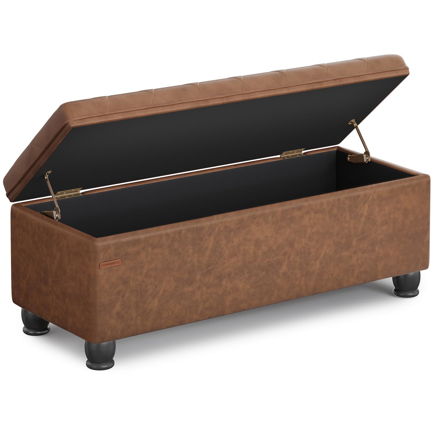 SONGMICS Storage Ottoman, Storage Bench, Tufted Entryway Bedroom Bench, 17.7 x 46.5 x 17.7 Inches, Hinges Easy Lid Operation, Wooden Legs, Synthetic Leather, Loads 330 lb, Coffee Brown ULOM07 - WoodArtSupply