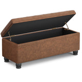 SONGMICS Storage Ottoman, Storage Bench, Tufted Entryway Bedroom Bench, 17.7 x 46.5 x 17.7 Inches, Hinges Easy Lid Operation, Wooden Legs, Synthetic Leather, Loads 330 lb, Coffee Brown ULOM071K01 SONGMICS